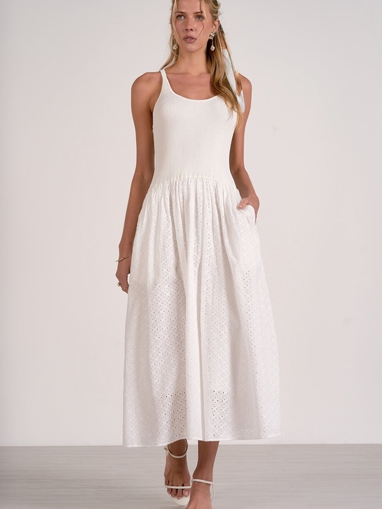 Elan Dresses & Skirts - White Eyelet Midi Dress | Sleeveless Cotton Summer Dress with Pockets
